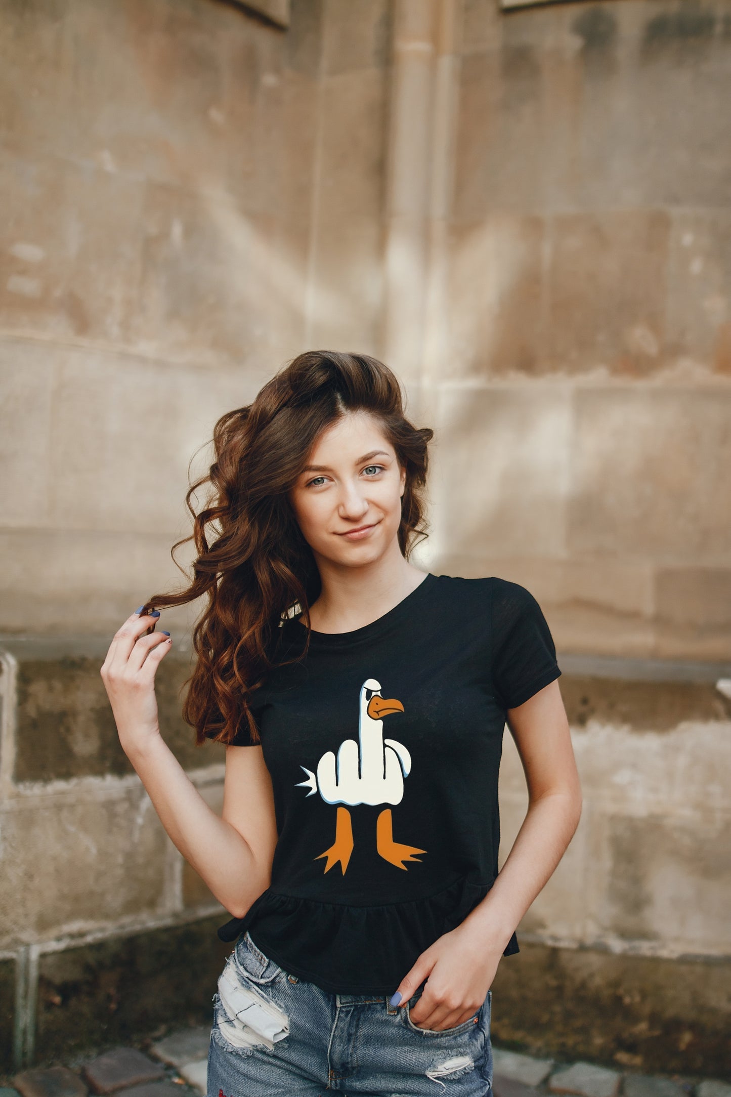 Women's Funny T-Shirt Rude Seagull Design Regular Fit 100% Cotton Classic Crew T-Shirts