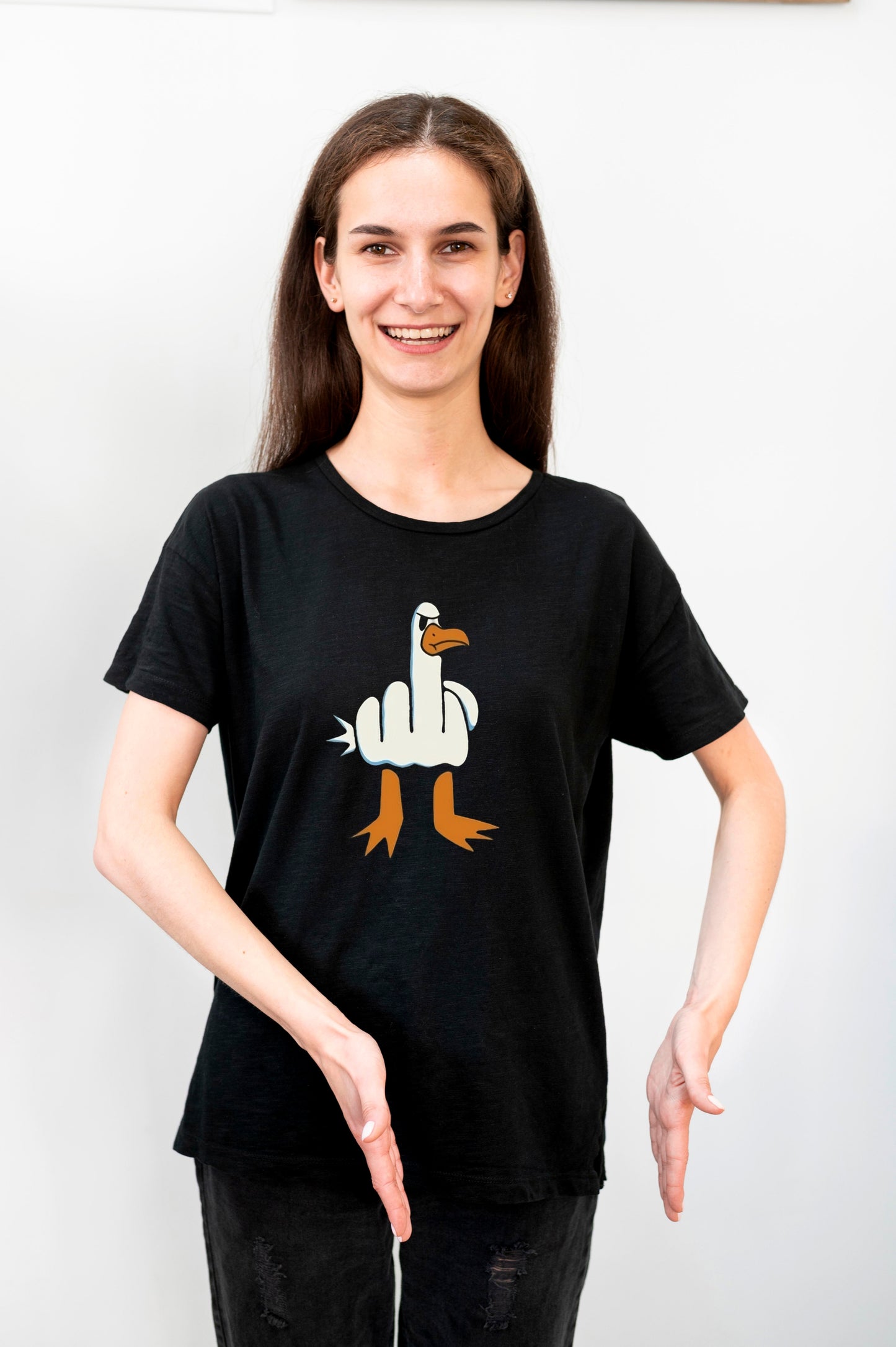 Women's Funny T-Shirt Rude Seagull Design Regular Fit 100% Cotton Classic Crew T-Shirts