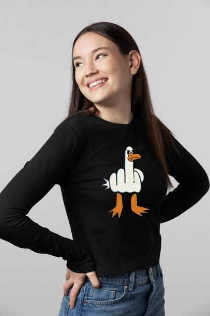 Women's Funny T-Shirt Rude Seagull Design Regular Fit 100% Cotton Full Sleeve T-Shirts