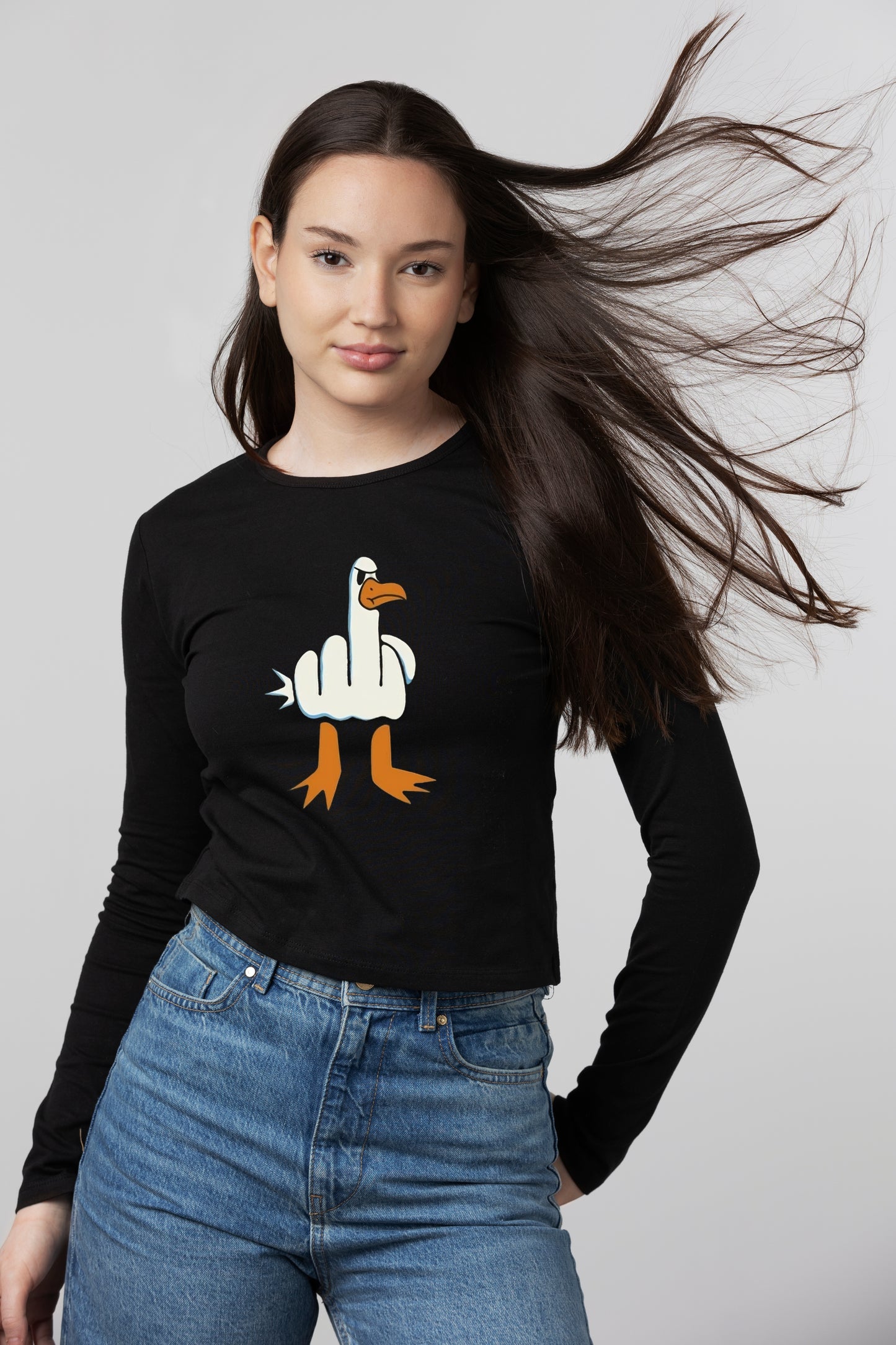 Women's Funny T-Shirt Rude Seagull Design Regular Fit 100% Cotton Full Sleeve T-Shirts